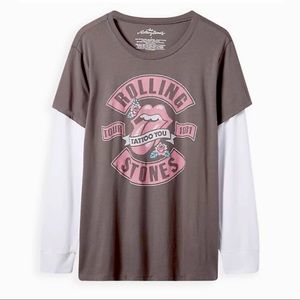🆕 TORRID ROLLING STONES CLASSIC FIT LONG SLEEVE 2FER TEE - COTTON GREY